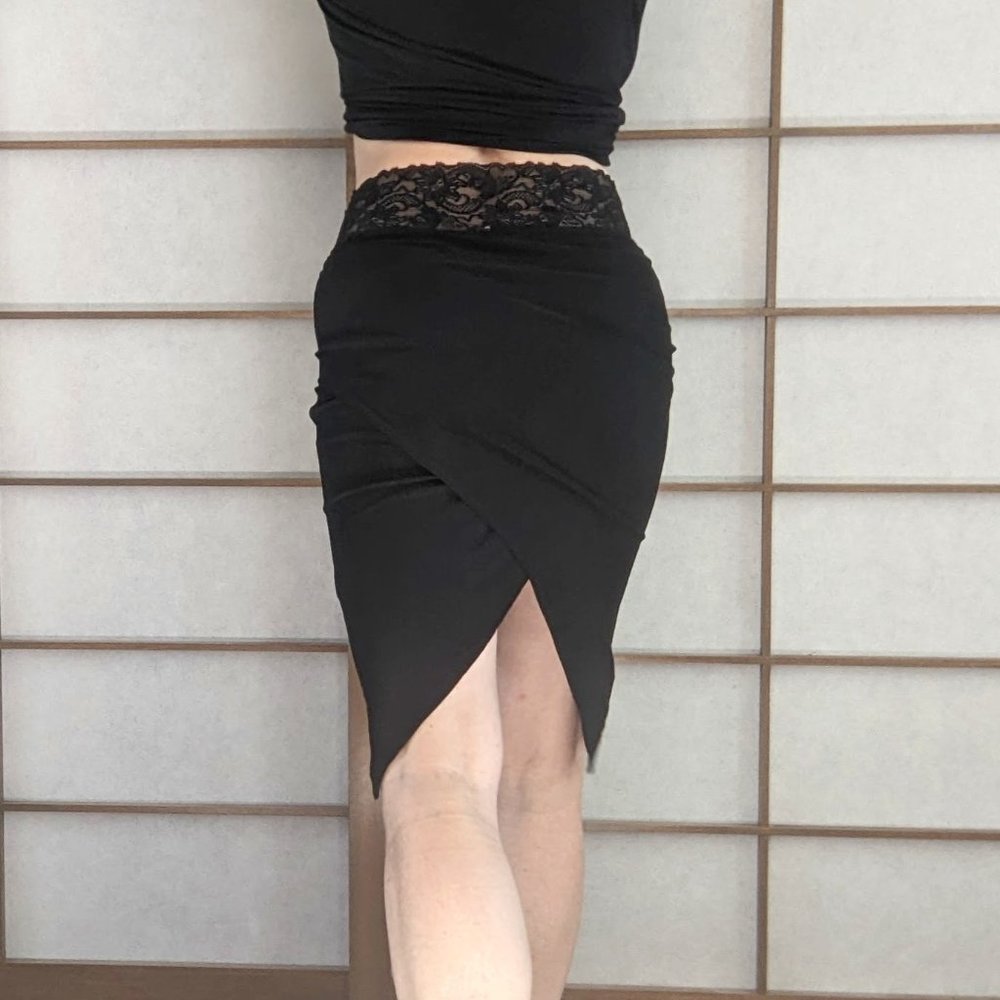 Tangoleva Light Spandex Jersey Skirt BodyCon Lace Waist Tango Dance Skirt, SZ 4
